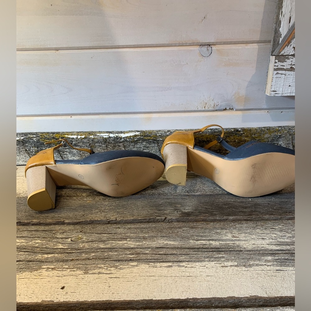 Navy & Tan Heeled Sandals - Picture 5 of 7